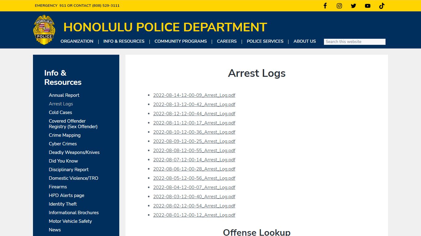 Arrest Logs - Honolulu Police Department